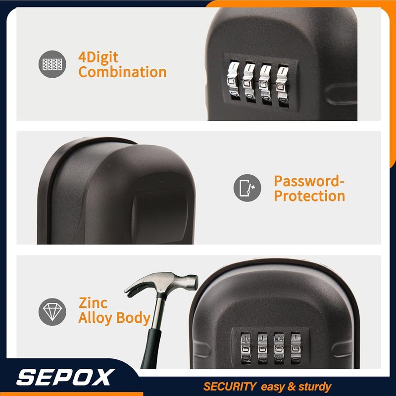 SEPOX ® 2pc Metal Key Lock Box with Code 4-Digit Combination, X-Large Space, 6-10 Keys Capacity, Anti-Dust Cover&Wall Mount Storage for Home, Office, Outdoor, Weather-Resistant Cover, Easy Installation - Image 4